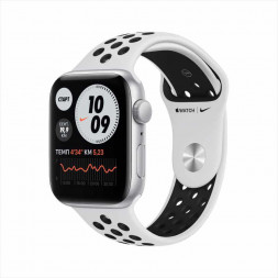 Часы Apple Watch SE 44 мм корпус из алюминия спортивный ремешок Nike (чистая платина)