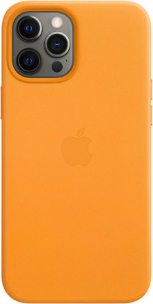 Кожаный чехол Apple MagSafe для iPhone 12 Pro Max (золотой апельсин)