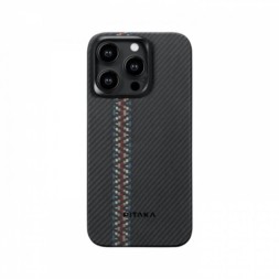 Чехол для iPhone 15 Pro Max Pitaka Fusion Weaving MagEZ Case 4 Rhapsody кевлар (черно-серый)