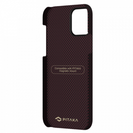 Кевларовый чехол Pitaka MagEZ Case для iPhone 12 Pro (черно-красный, шахматное плетение)